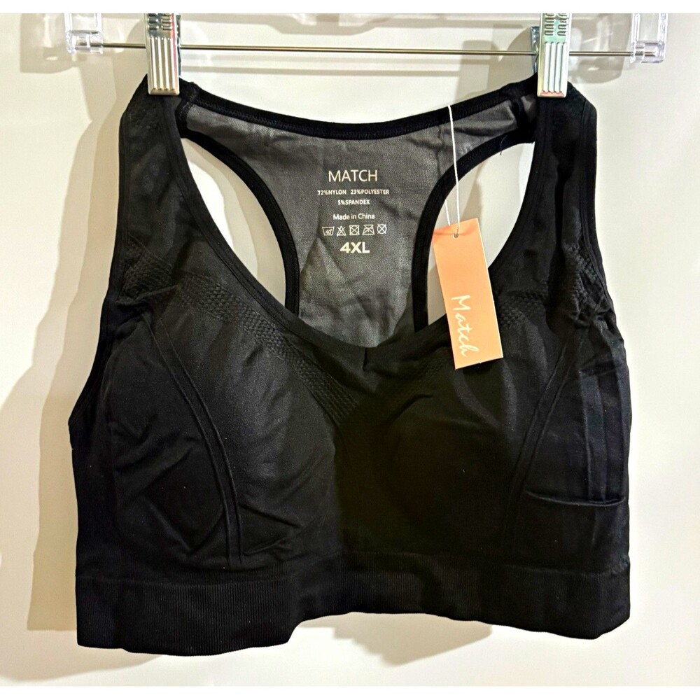 MATCH Women’s 4XL Black Wireless Racerback Sports Bra Medium Support Stretch